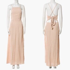 FLYNN SKYE Square Neckline Mauve Nude Dot Strappy Backless Maxi Dress